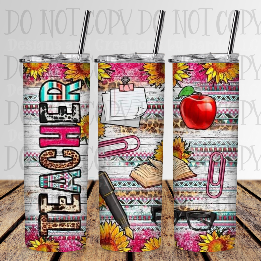 20oz Sublimation Teacher with Serape 20 oz Skinny Sublimation Tumbler