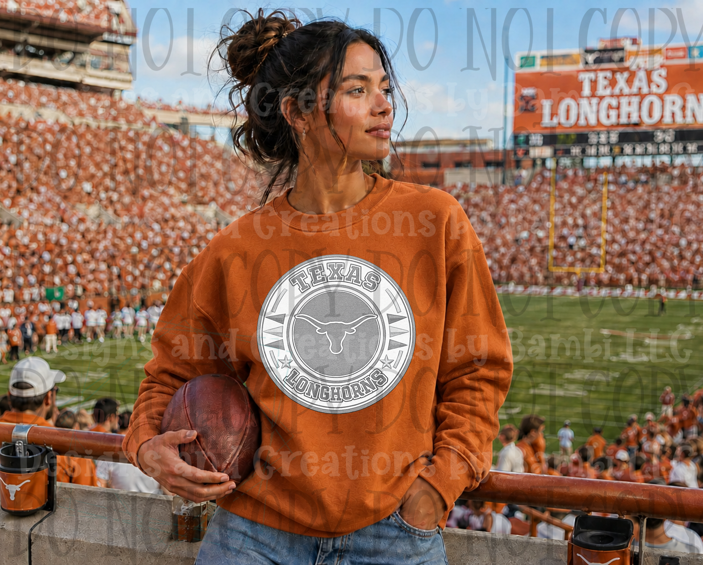 Texas Longhorns Logo Grey and White Faux Embroidery