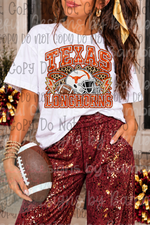 Faux Embroidery- Glitter Leopard Bow-Helmet Football Collection