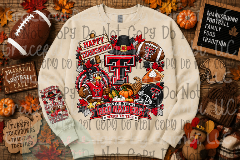 Faux Embroidery Thanksgiving Football Collection (Front/Sleeve)