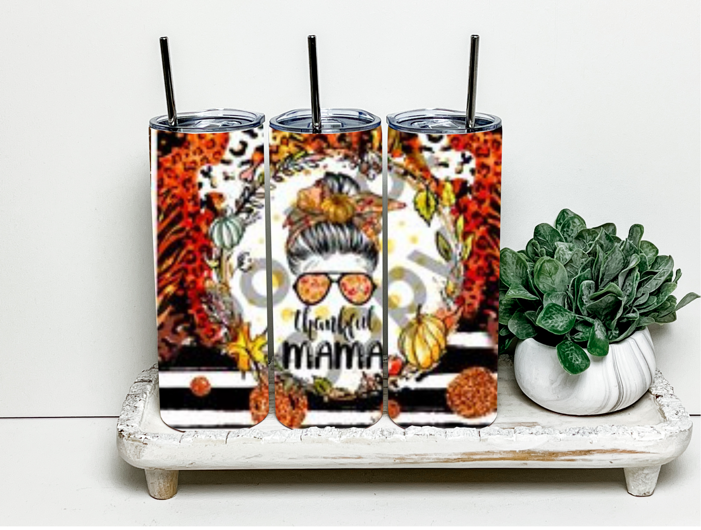 Thankful Mama with Figurine 20 oz Skinny Sublimation Tumbler
