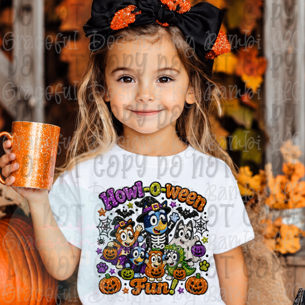 Faux Embroidered/Sequined Howl O Ween Fun Blue Collection