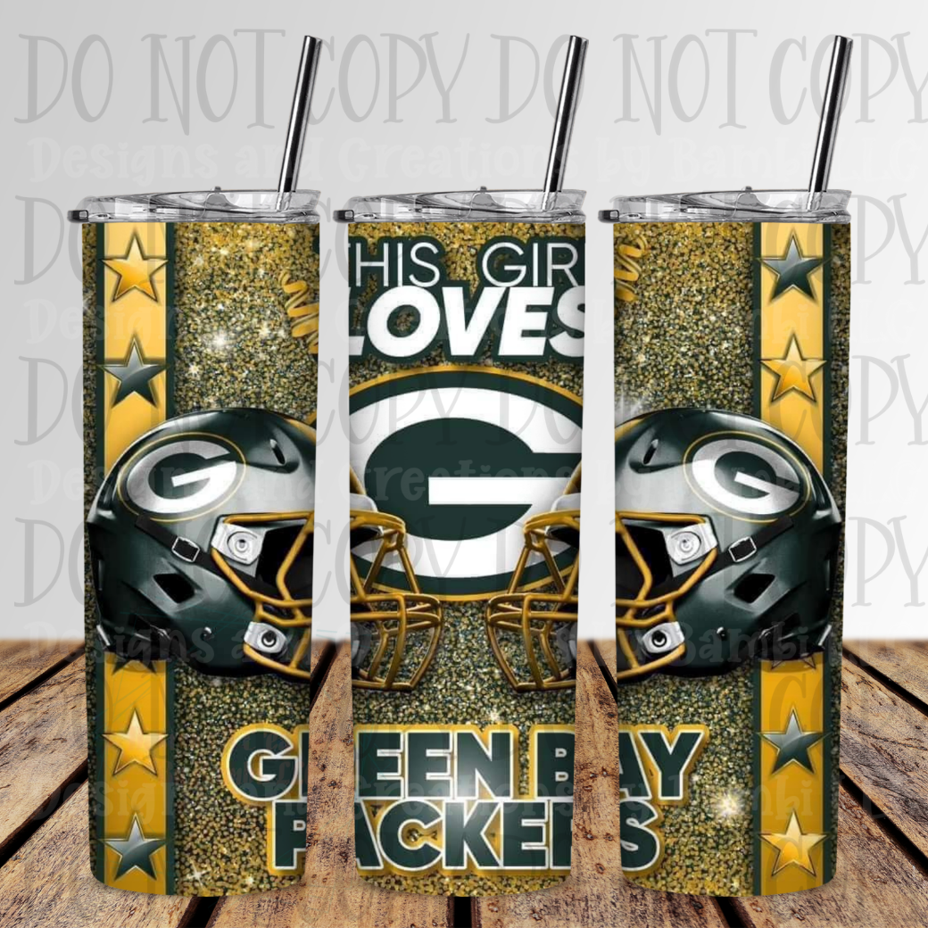 20oz Sublimation This Girl Loves Green Bay Packers 20 oz Skinny Sublimation Tumbler