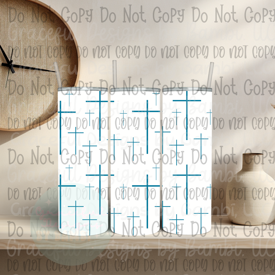 Turquoise Cluster of Crosses 20oz Skinny Sublimation Tumbler