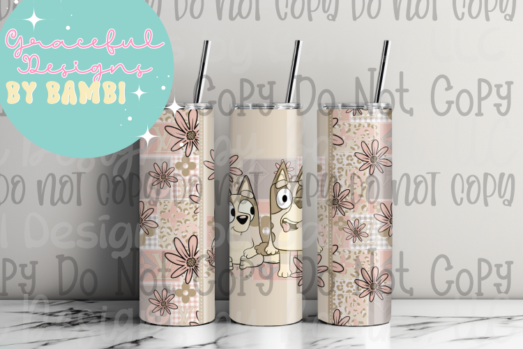 20oz Tall Skinny Sublimation Vintage Bluey Tumbler