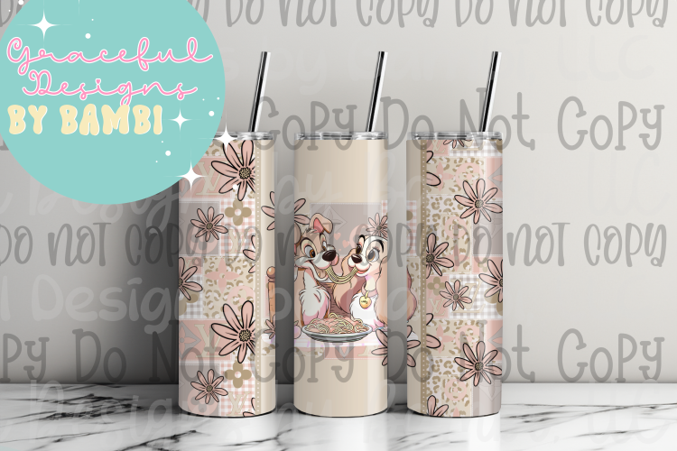 20oz Tall Skinny Sublimation Vintage Lady and Tramp Tumbler