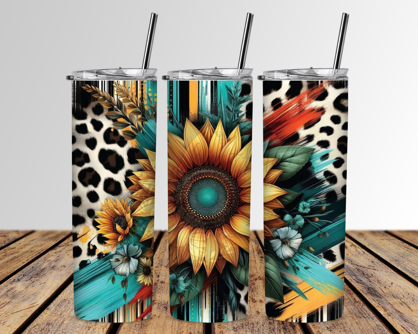 Western Sunflower And Cowprint 20 oz Skinny Sublimation Tumbler