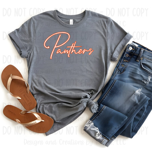 Westwood Panthers Script White with Orange Outline