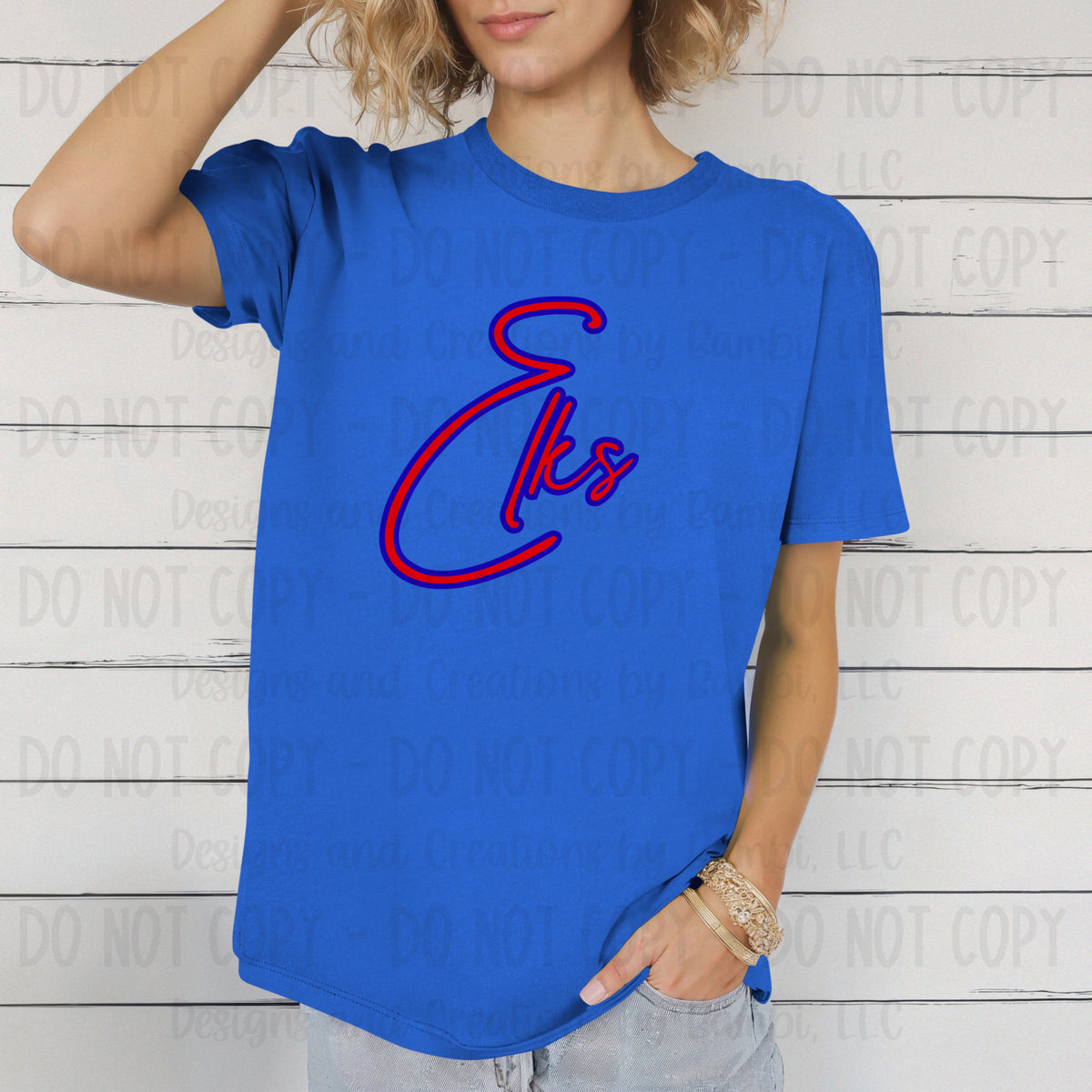 Elkhart Elks Script Red with Blue Outline