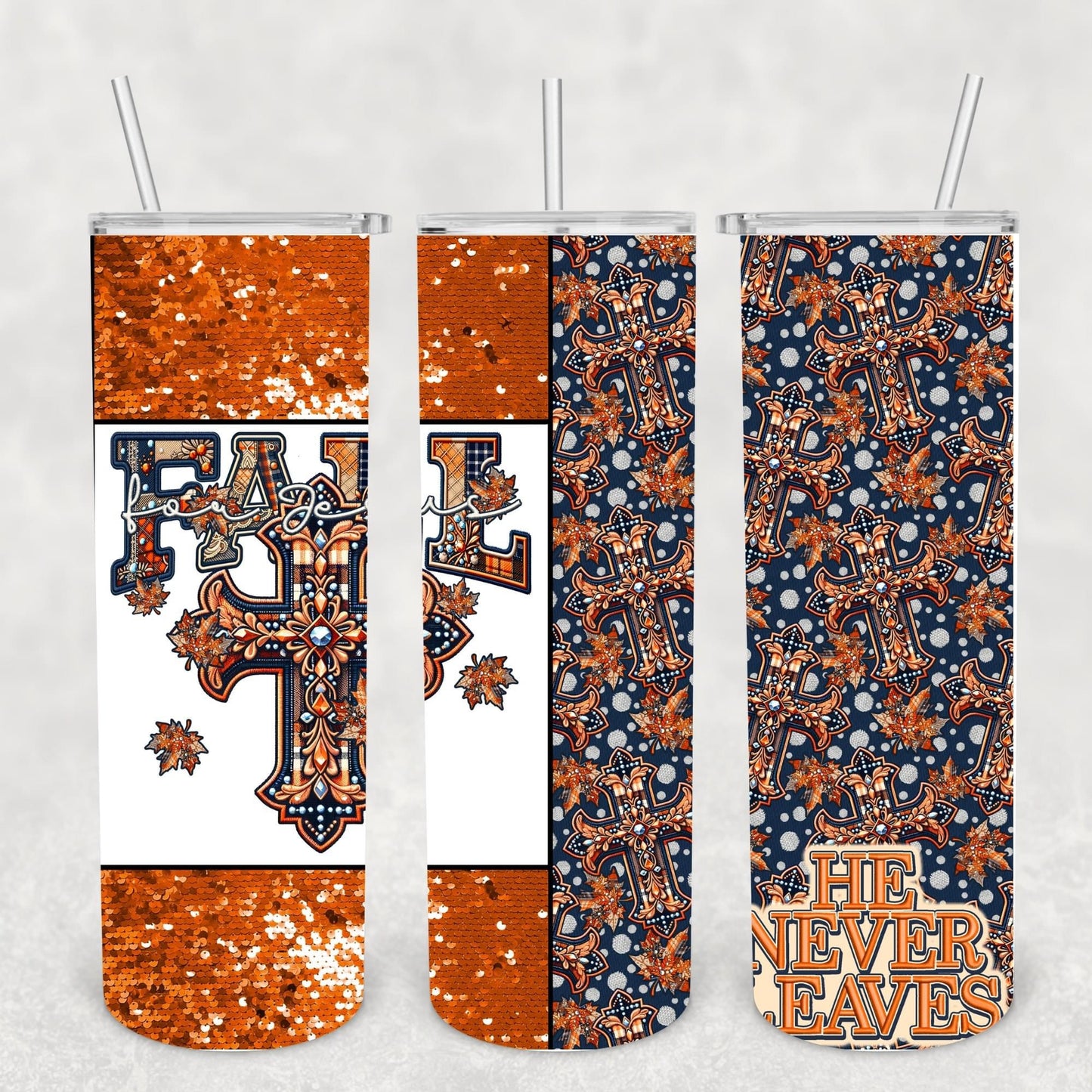 Fall for Jesus with Cross 20 oz Skinny Sublimation Tumbler