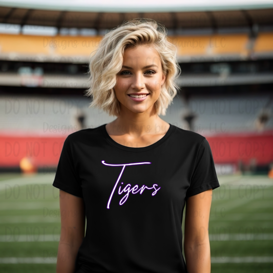Kennard Tigers Script White with Purple Outline