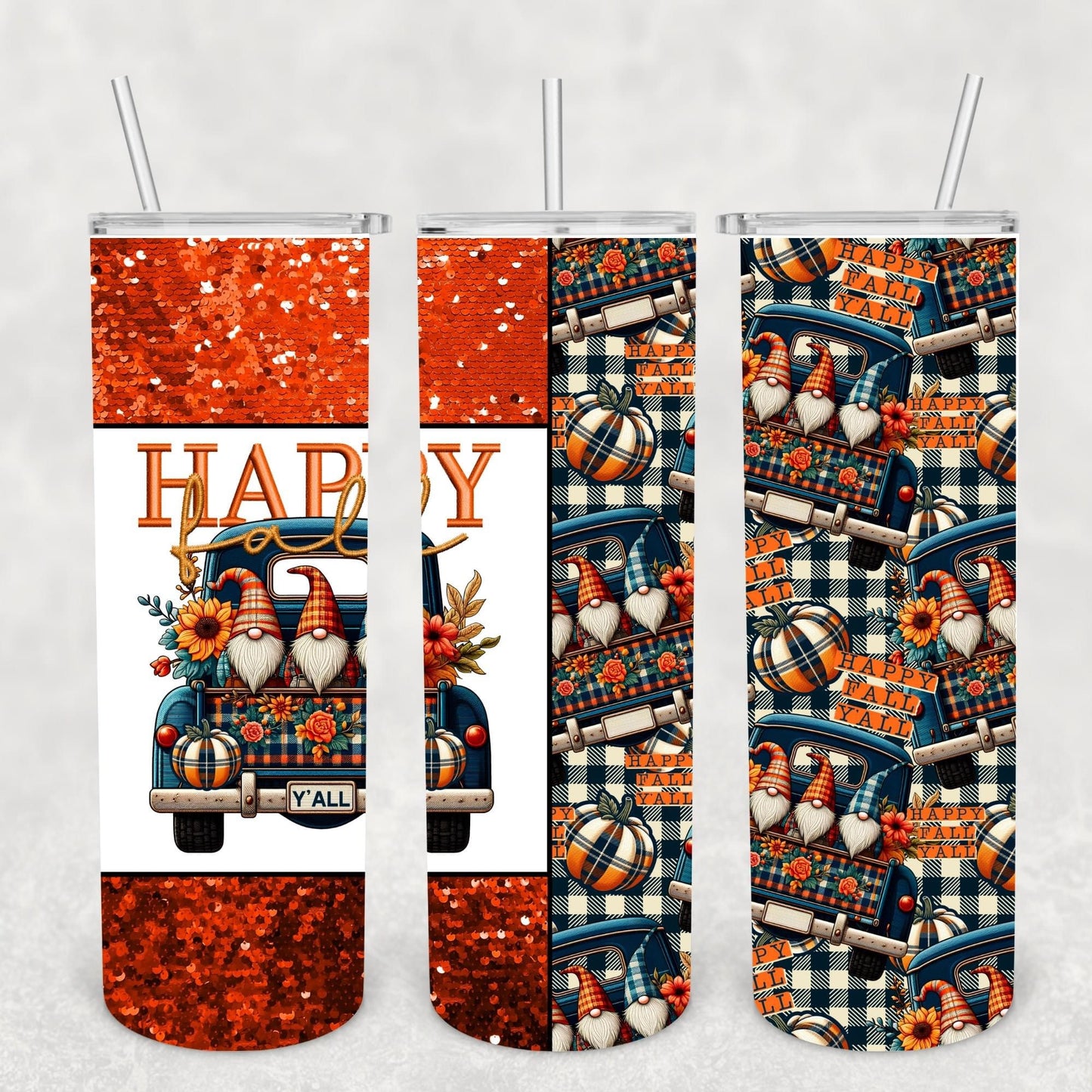 Happy Fall with Trio of Gnomes 20 oz Skinny Sublimation Tumbler