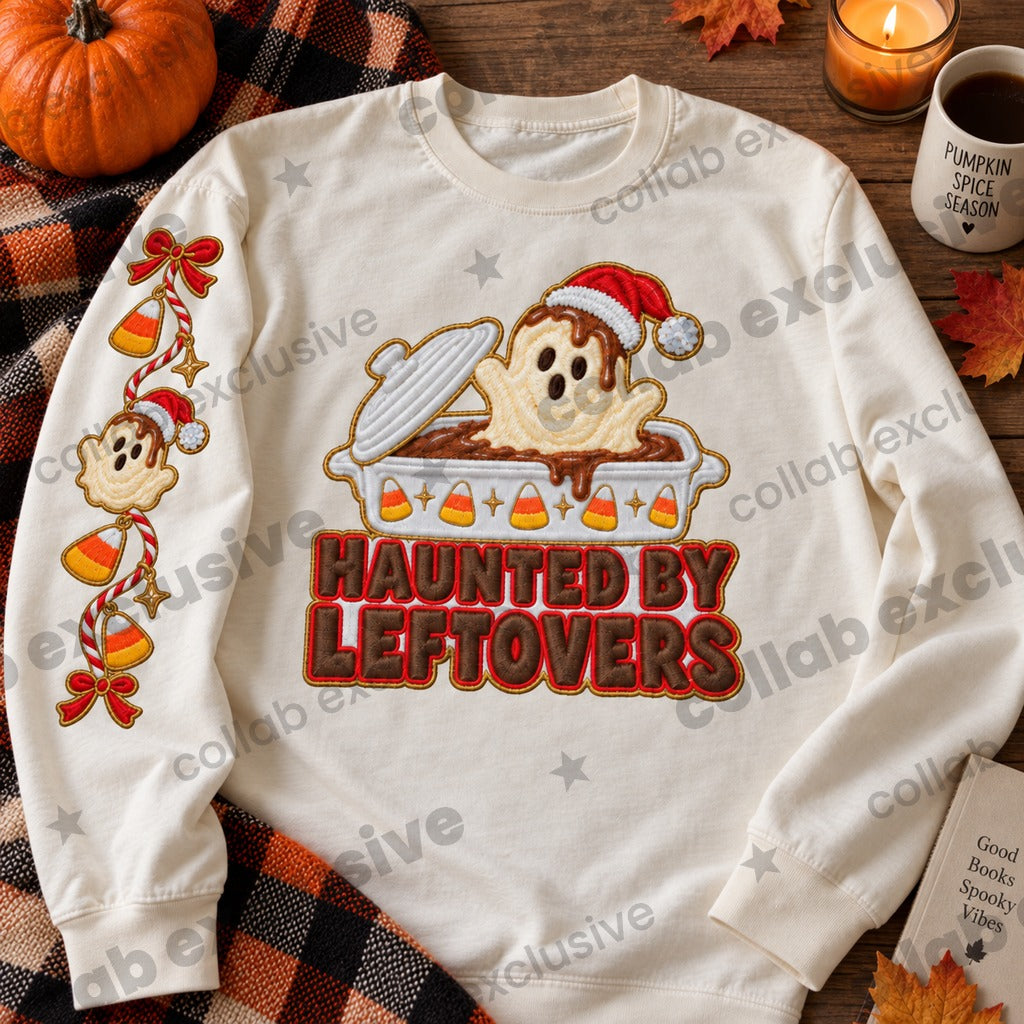 Faux Embroidered Haunted By Leftovers (Front/Sleeve)