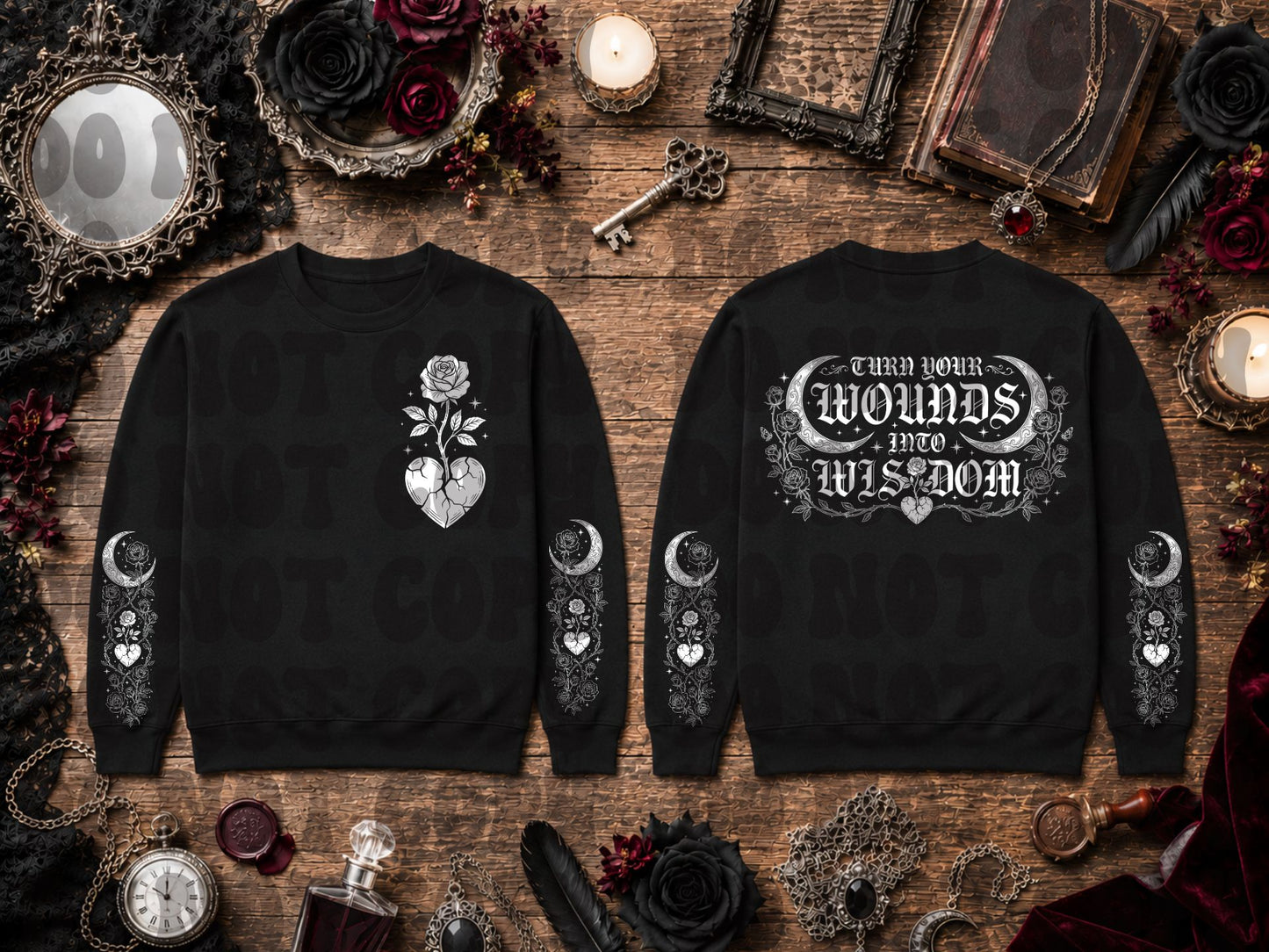 Wounds Into Wisdom in White Font (Back/Pocket/Bilateral Sleeves)