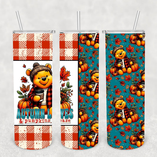 Autumn Leaves and Pumpkins Please Pooh 20 oz Skinny Sublimation Tumbler