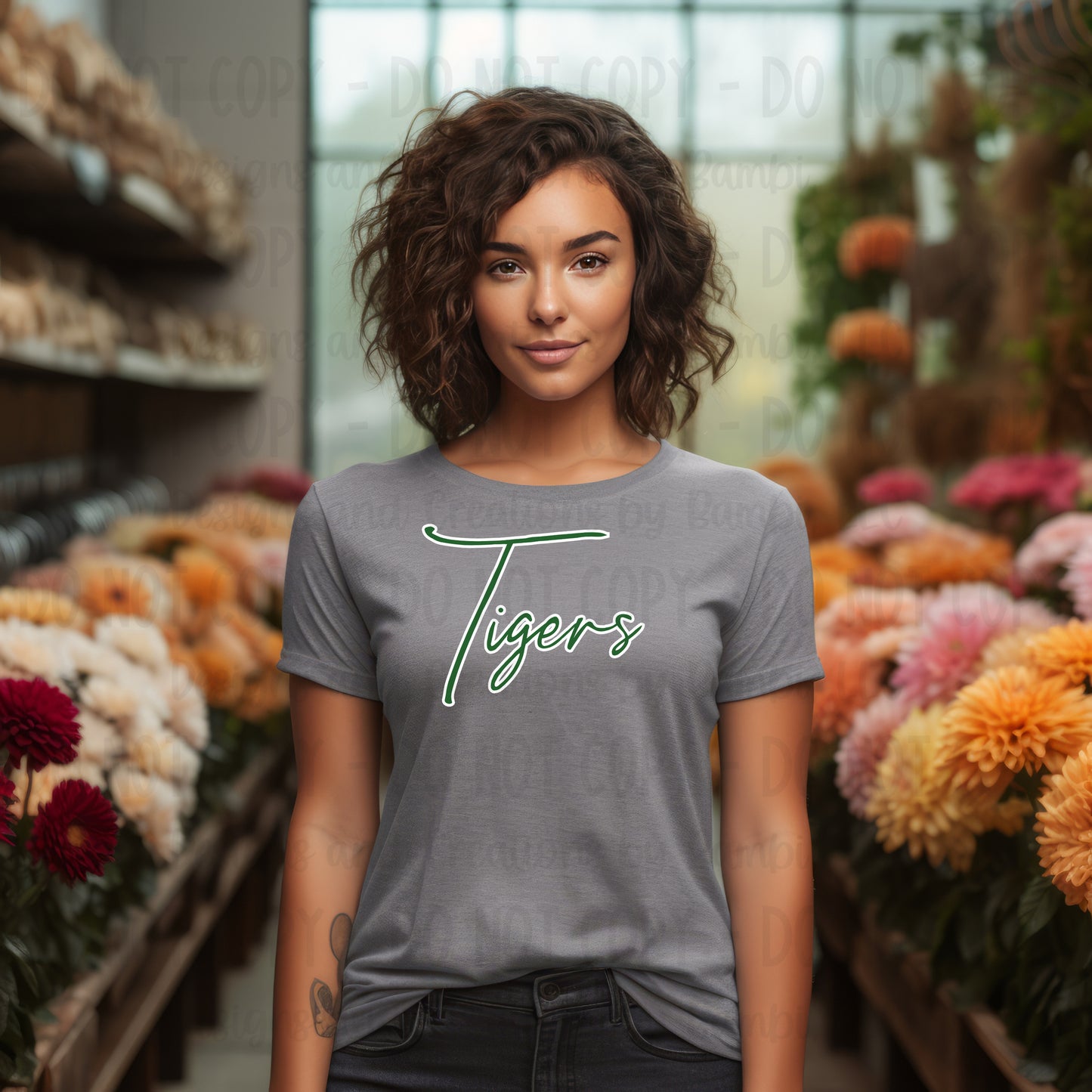 Neches Tigers Script Green with White Outline