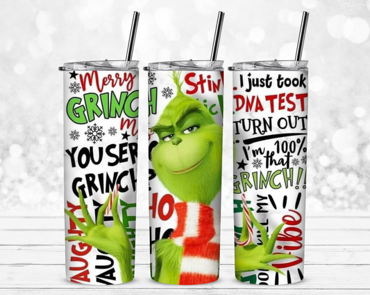 100% Grinch Christmas 20 oz Skinny Sublimation Tumbler