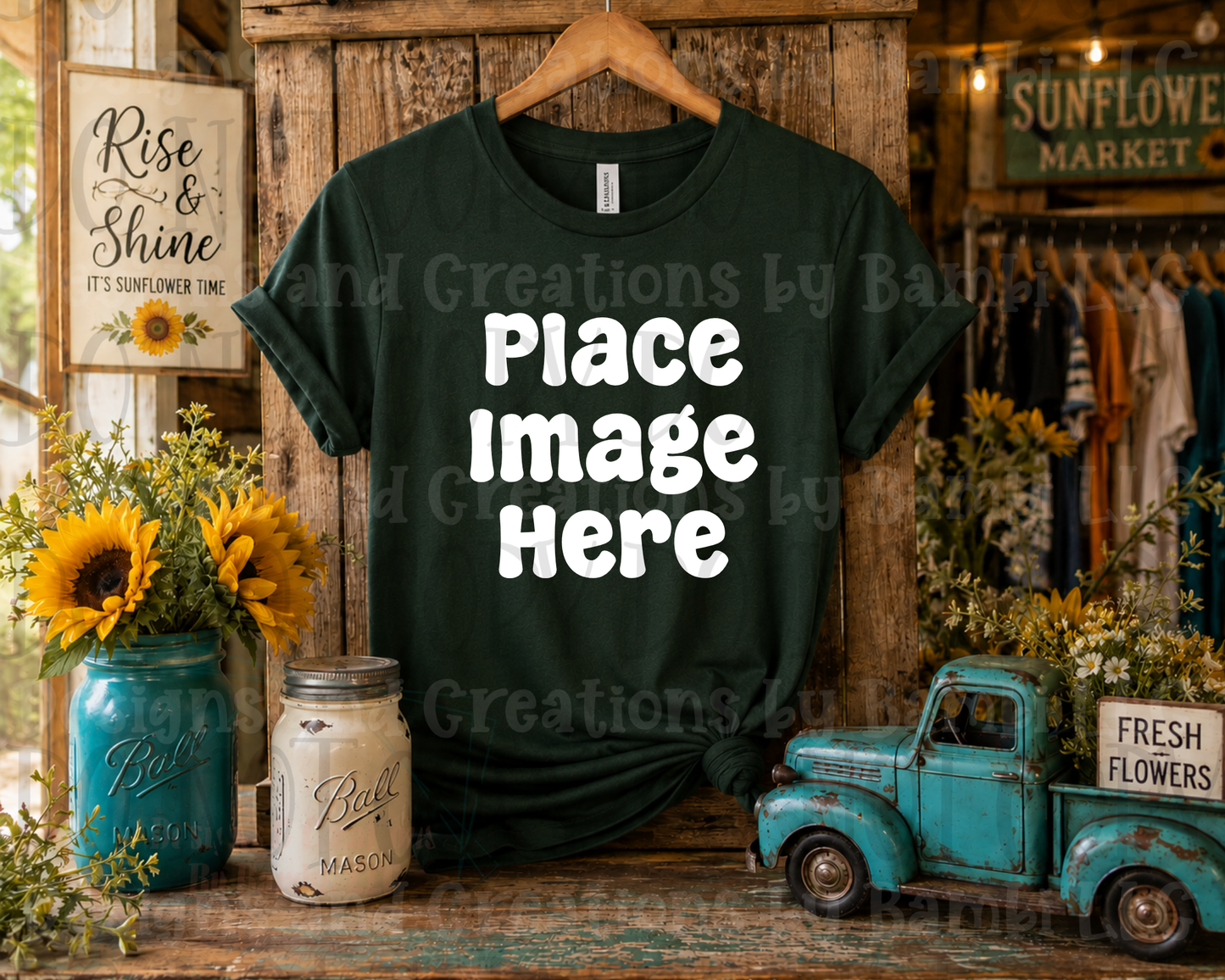 Rustic Boutique Sunflower Hanging Apparel Mock Ups (Various Brands)