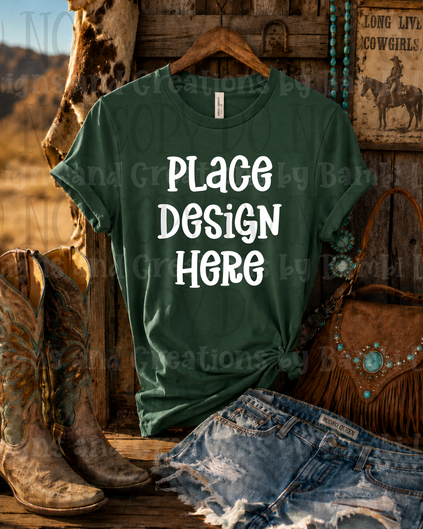Hanging Western Scene Apparel Mock Ups (Bella Canvas and Gildan Brand)