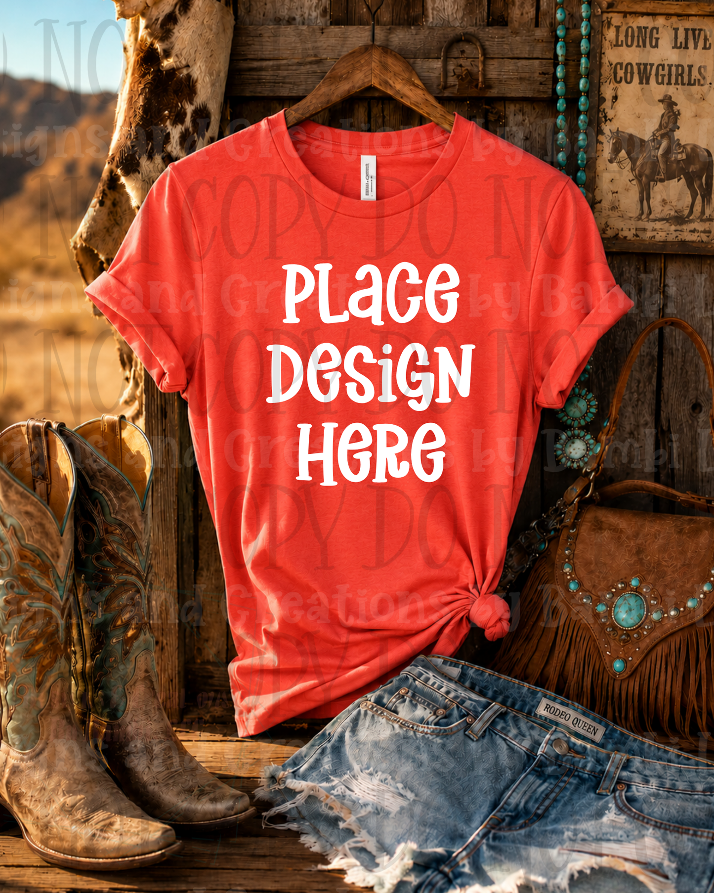 Hanging Western Scene Apparel Mock Ups (Bella Canvas and Gildan Brand)