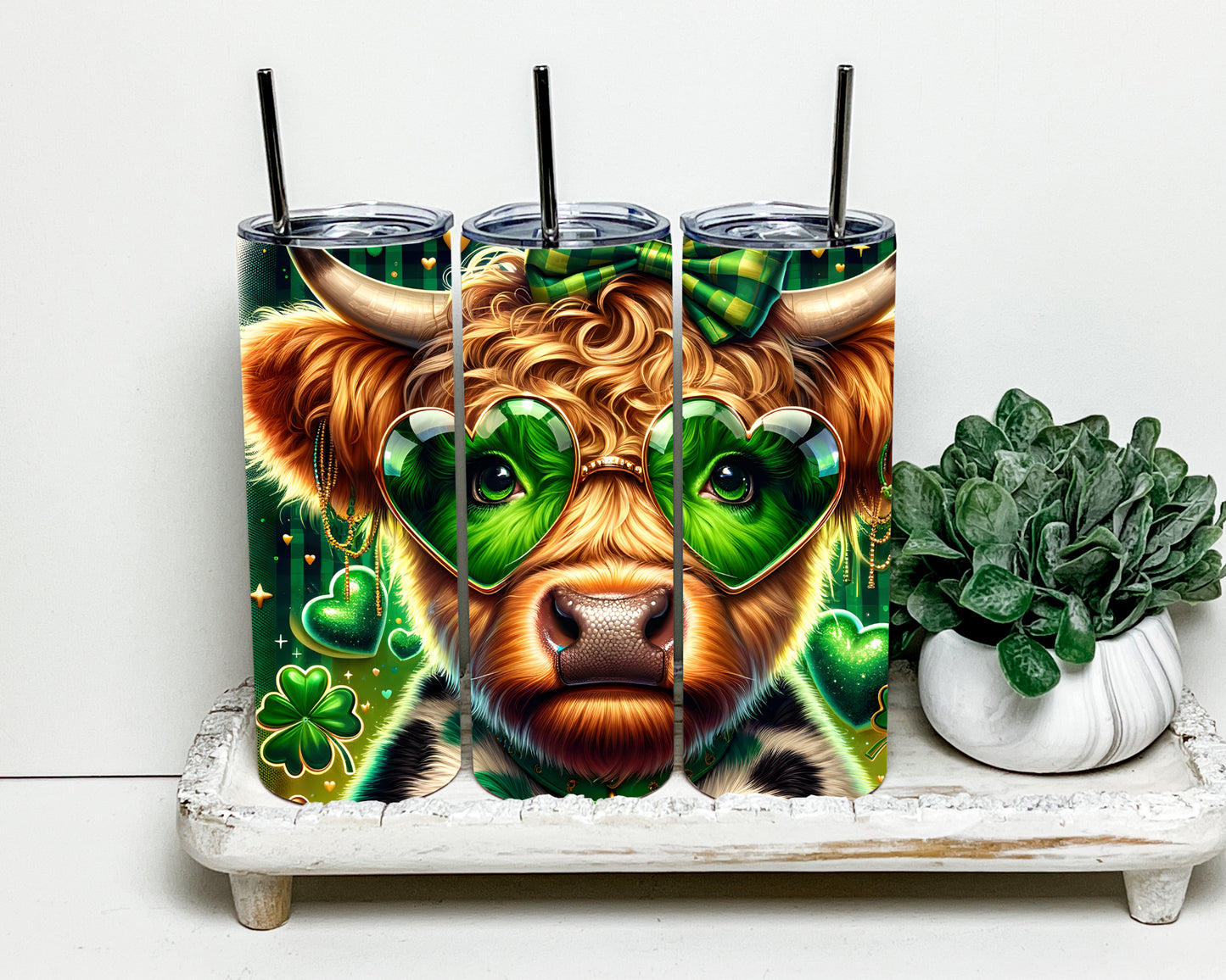The Highland Cow and St Patty's Day 20 oz Sublimation Tumbler
