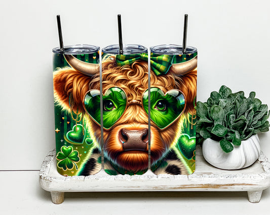 The Highland Cow and St Patty's Day 20 oz Sublimation Tumbler