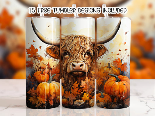 Shaggy Fall Cow Themed 20 oz Skinny Sublimation Tumbler