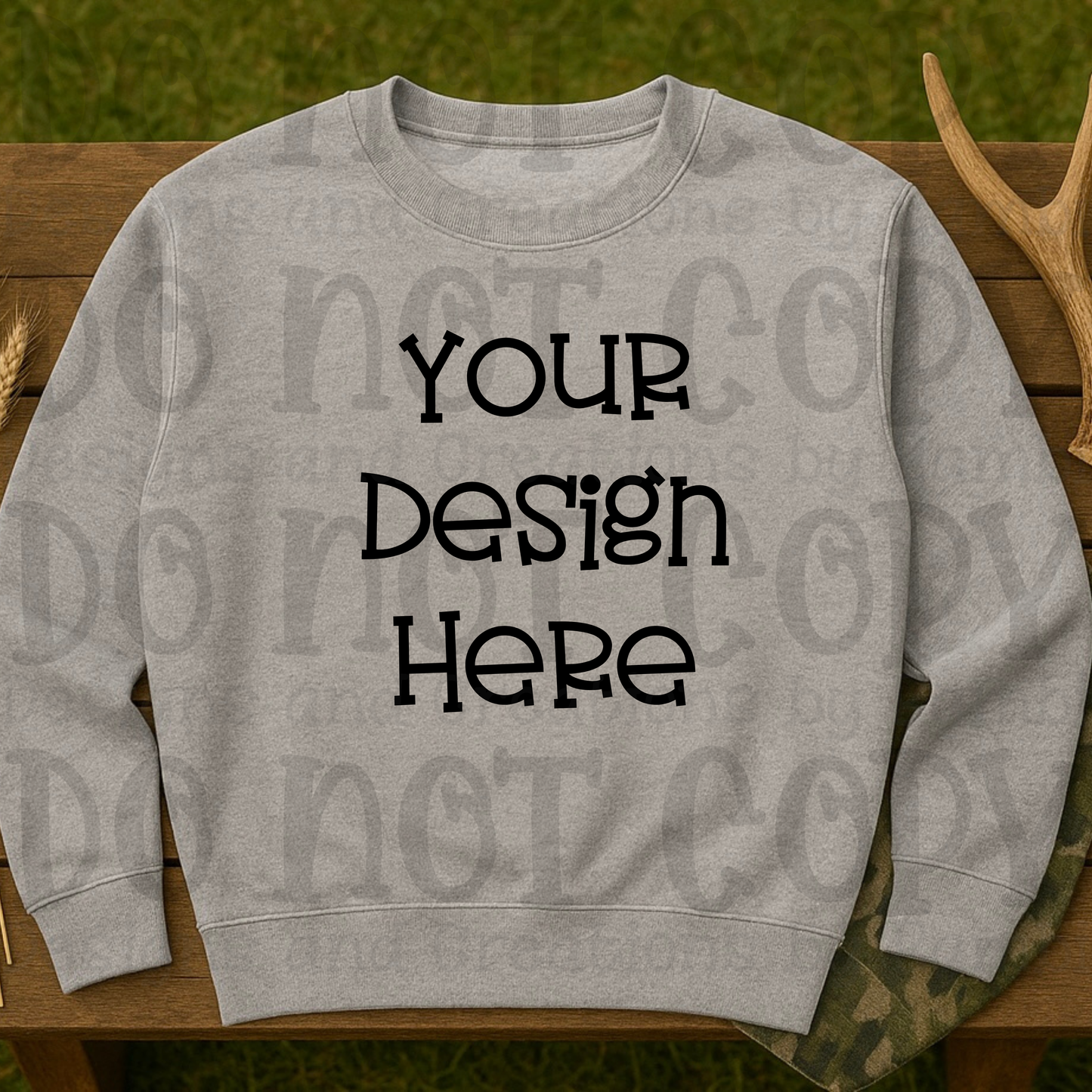 Hunting Rustic with Bench Sweatshirt Apparel Mock Ups