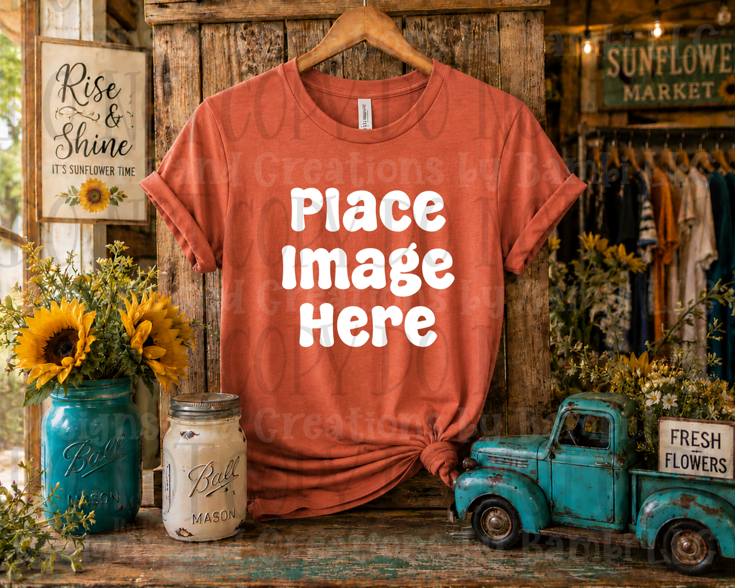 Rustic Boutique Sunflower Hanging Apparel Mock Ups (Various Brands)