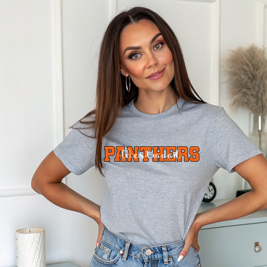 Panthers in Faux Orange Sequin with Westwood White Overlay