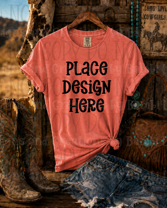 Hanging Western Scene Apparel Mock Ups (Bella Canvas and Gildan Brand)