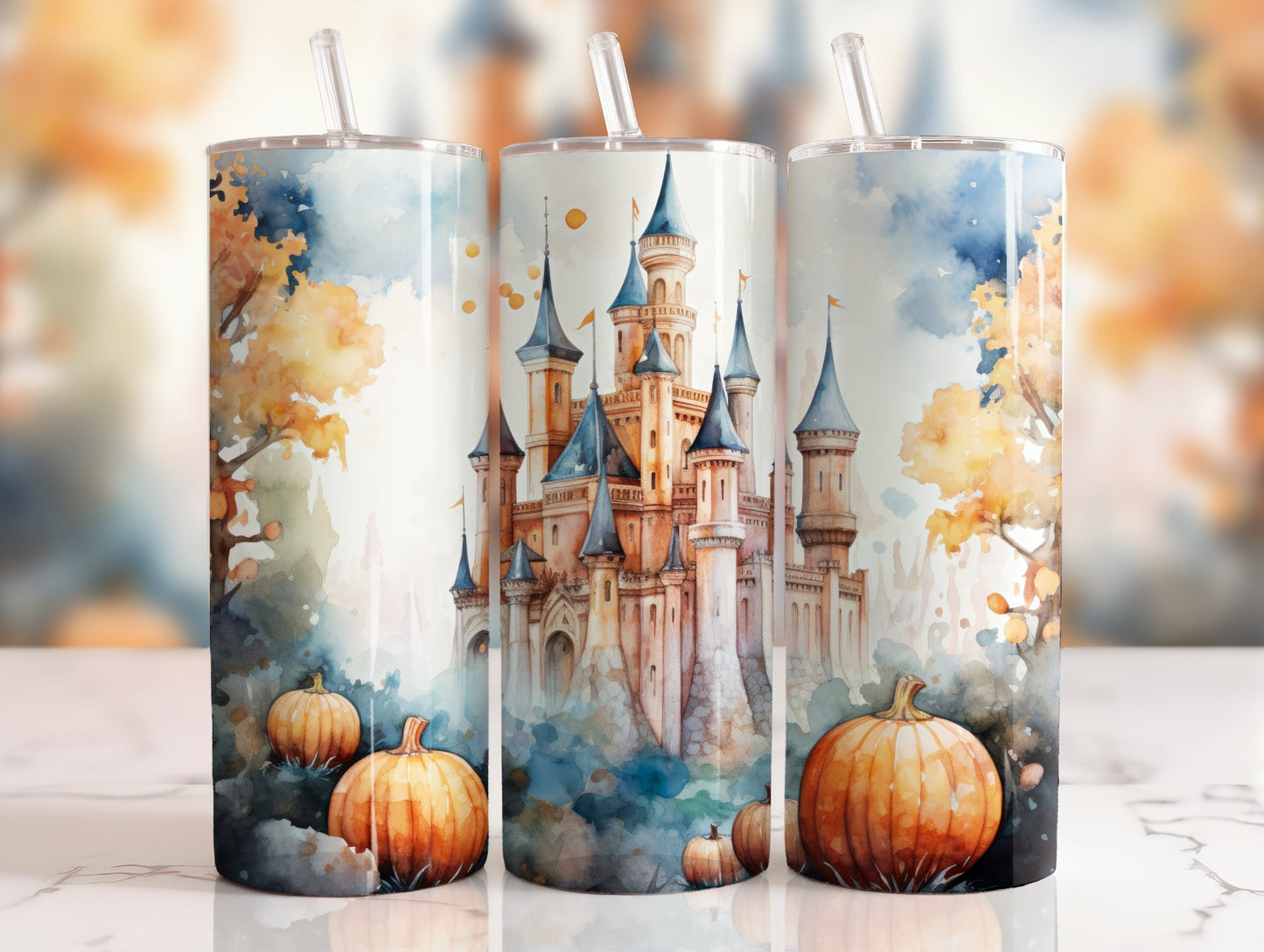 Fall Castle in Blue 20 oz Skinny Sublimation Tumbler