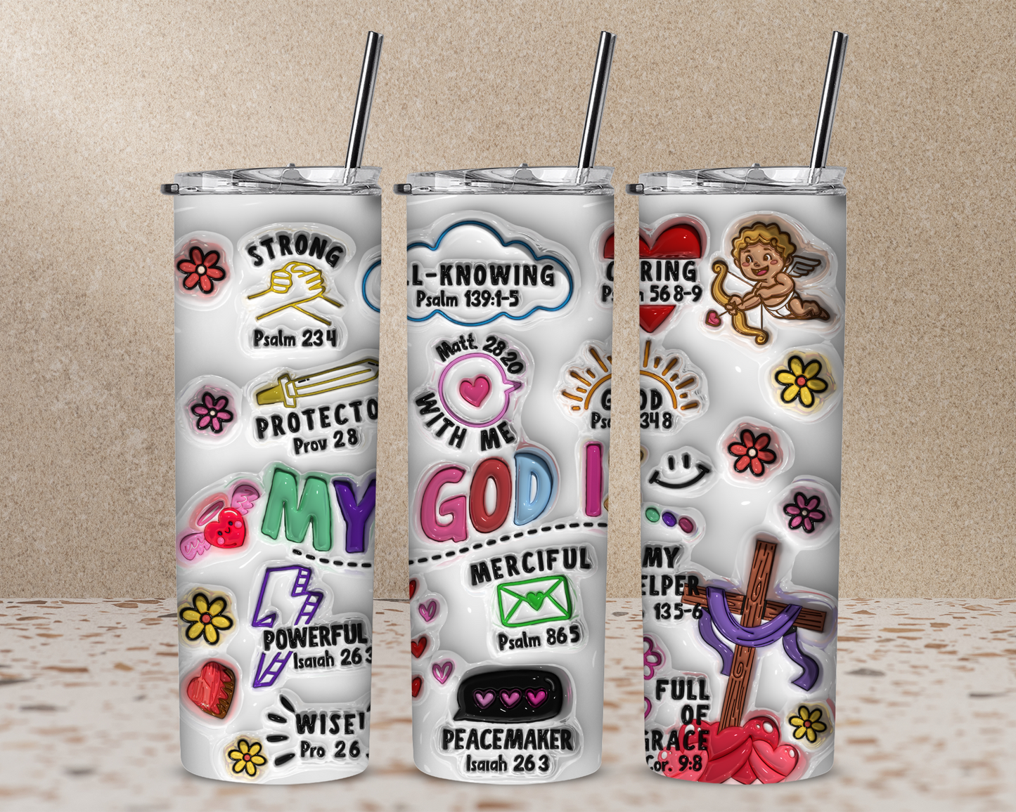My GOD is 3D Puff 20 oz Skinny Sublimation Tumbler