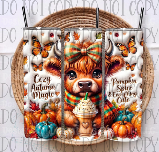 3D Inflated Highland Cow Fall 20oz Sublimation Tumbler