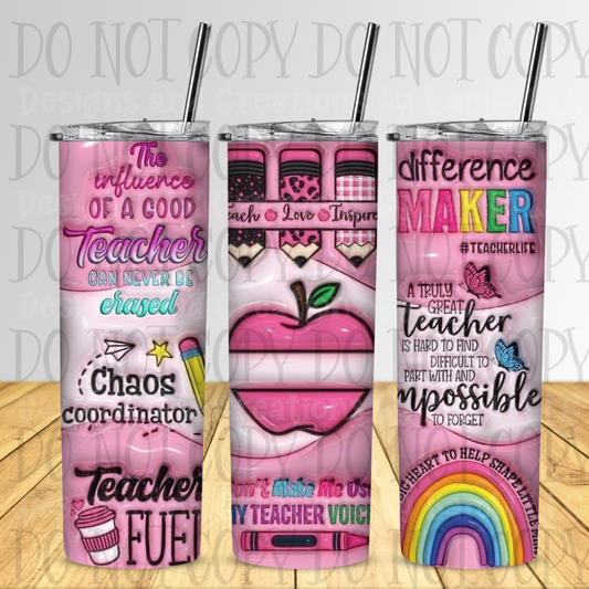 3D Puff Difference Maker Teacher 20 oz Skinny Sublimation Tumbler