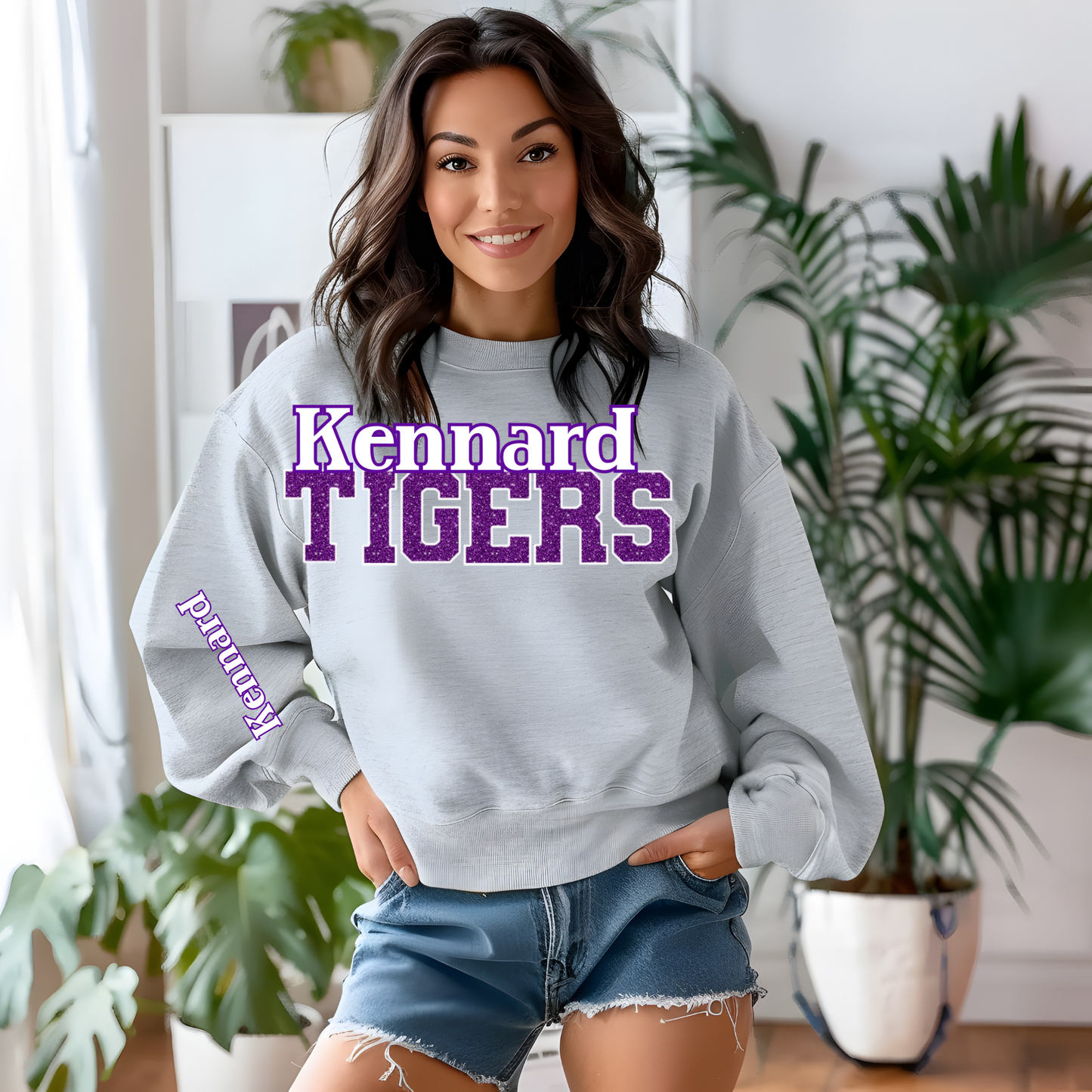 Tigers in Bright Purple Faux Sequin with Purple Outline/Sleeve Print