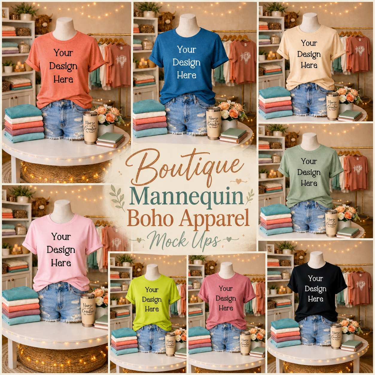 Boutique Mannequin Boho Themed Tshirt Apparel Mock Ups