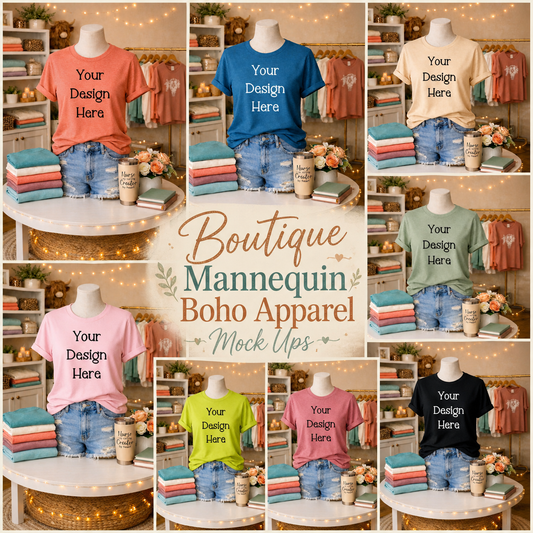Boutique Mannequin Boho Themed Tshirt Apparel Mock Ups