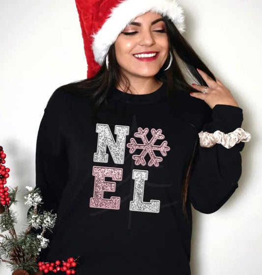 Silver/Pink Faux Embroidery-Sequin Noel