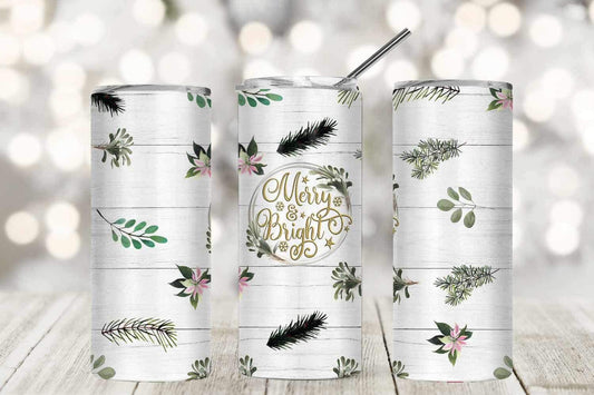 Merry and Bright 20 oz Skinny Sublimation Tumbler