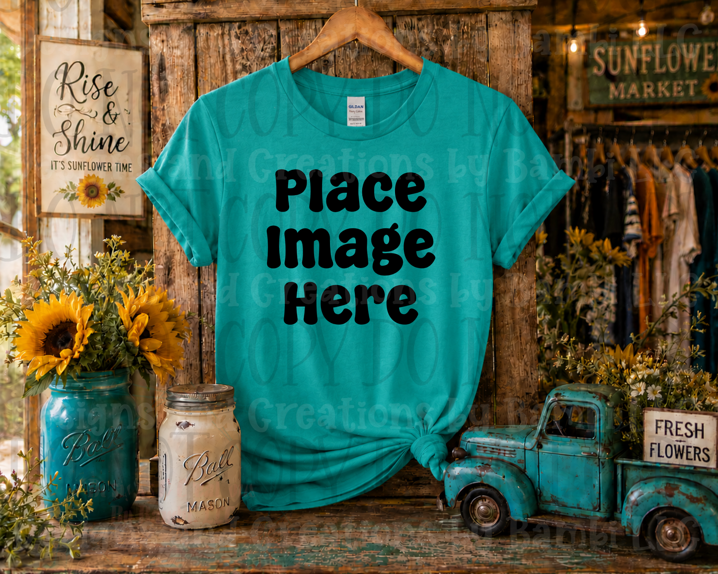 Rustic Boutique Sunflower Hanging Apparel Mock Ups (Various Brands)