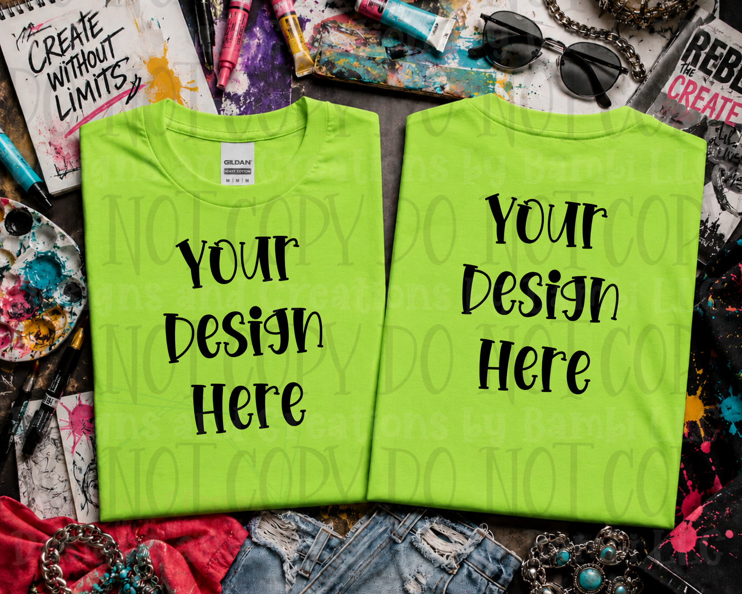 Wild Art Flat Lay Front and Back Apparel Mock Ups (Comfort Color and Gildan Brand)