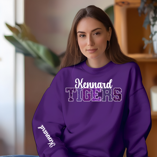 Kennard Tigers in Multi Purple Shades with White Outline/Sleeve Print