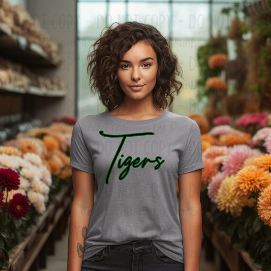 Latexo Tigers Scripts Black with Green Outline