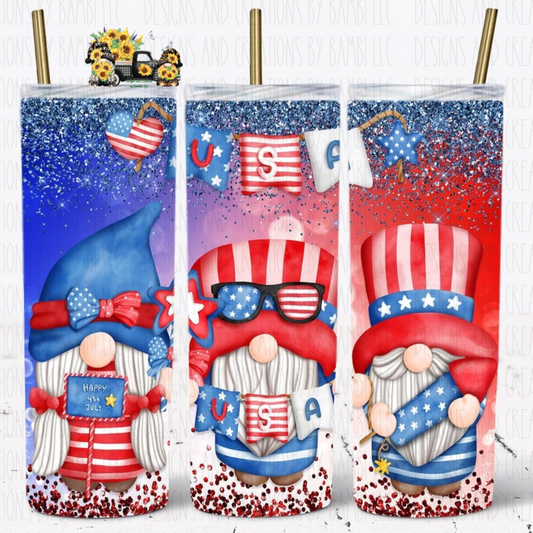 4th of July Patriotic Gnomes 20 oz Skinny Sublimation Tumbler