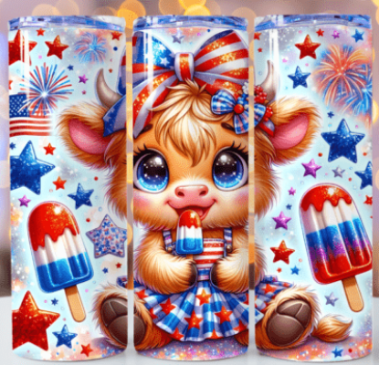 4th of July Highland Cow 20 oz Skinny Sublimation Tumbler