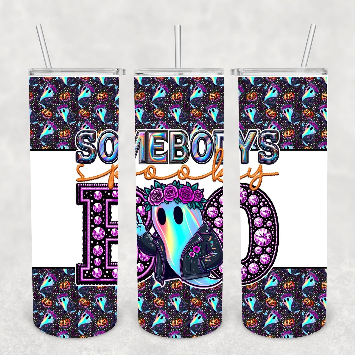 Holographic Somebody's Spooky Boo 20 oz Skinny Sublimation Tumbler