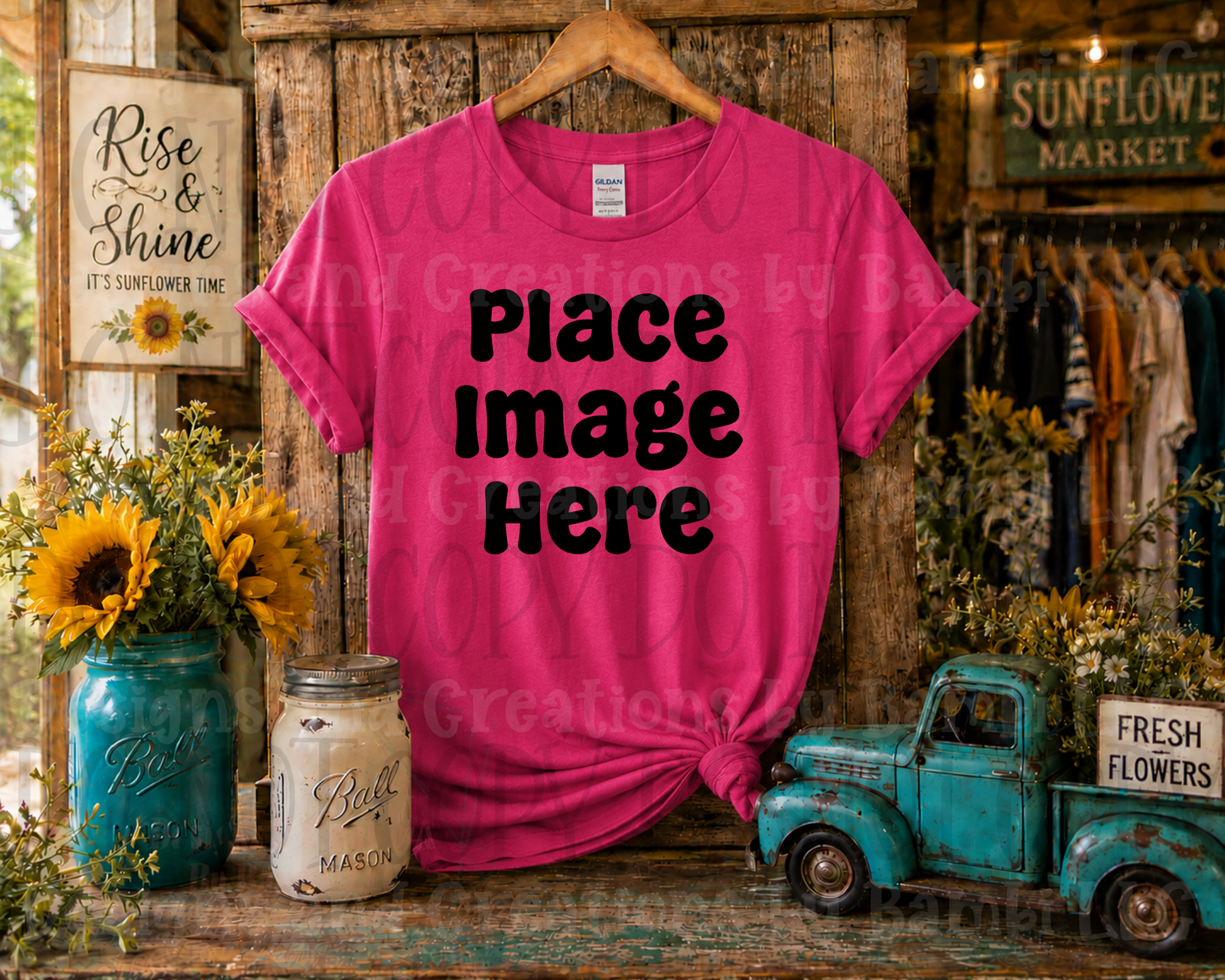 Rustic Boutique Sunflower Hanging Apparel Mock Ups (Various Brands)