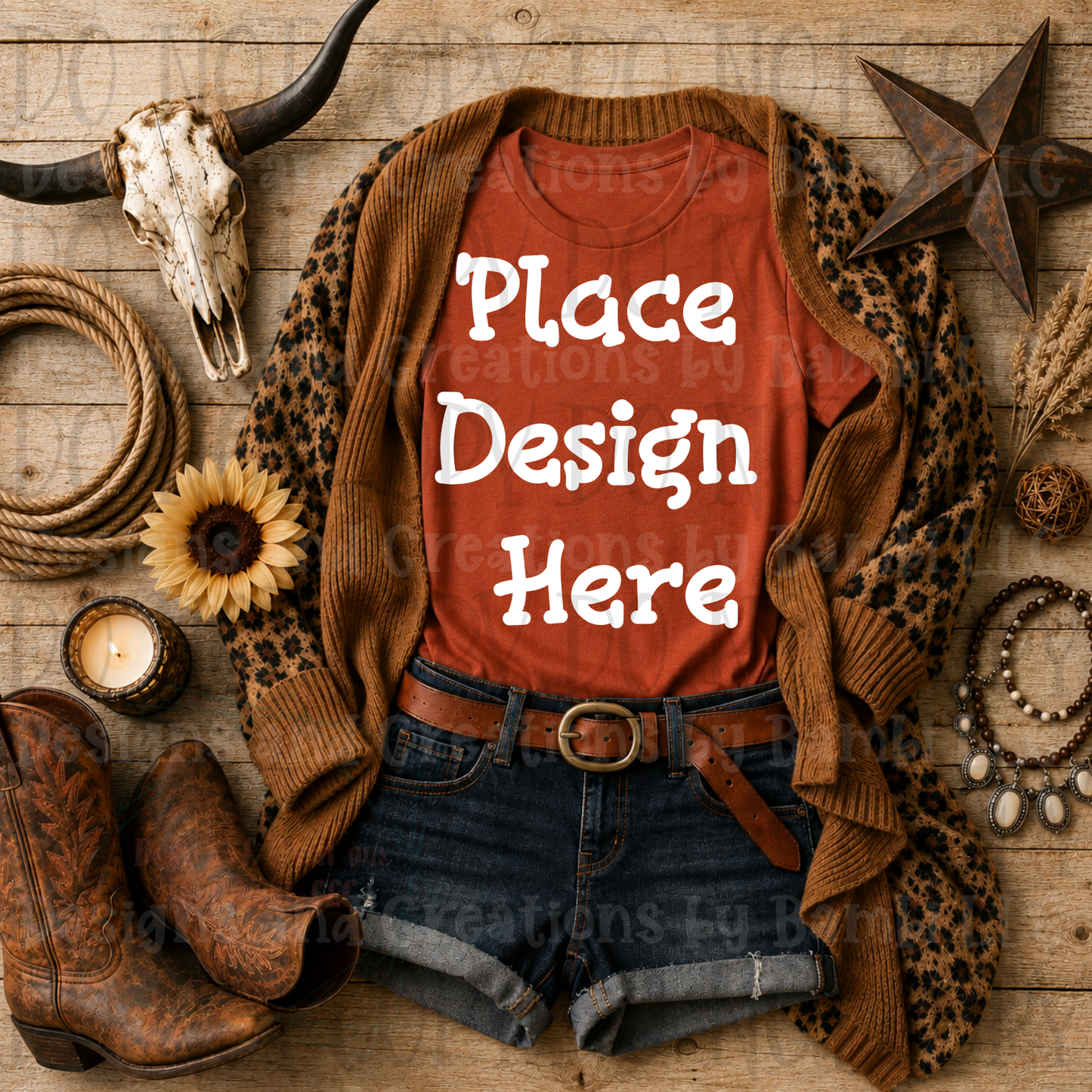 Variety of Western Style Themes and Scene Apparel Mock Ups (Various Brands)