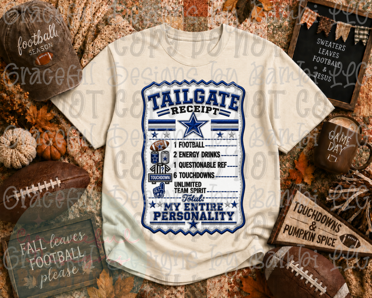 Faux Embroidery Tailgate Receipt Football Collection